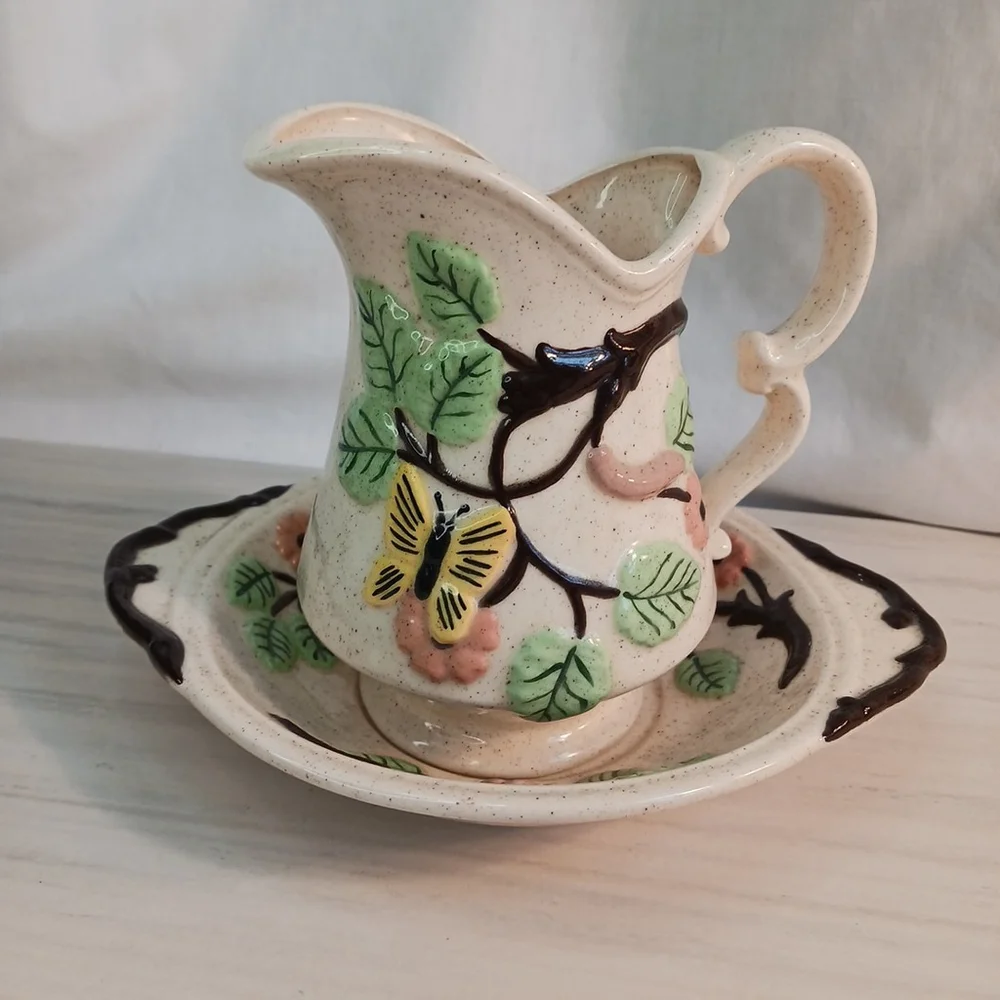Vintage Butterfly Pitcher Set Ceramic Retro